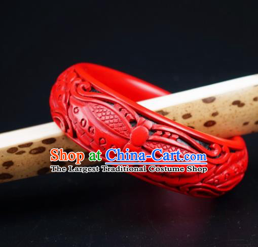 Traditional Chinese Carving Butterfly Lacquerware Bracelet Hand Red Bangle Accessories
