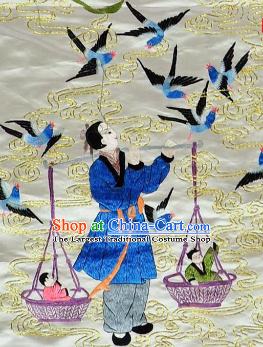 Traditional Chinese Embroidered Legend Decorative Painting Hand Embroidery Niulang and Zhinv Silk Wall Picture Craft