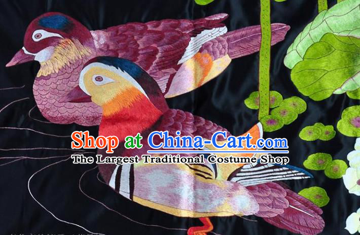 Traditional Chinese Embroidered Mandarin Duck Decorative Painting Hand Embroidery Black Silk Wall Picture Craft