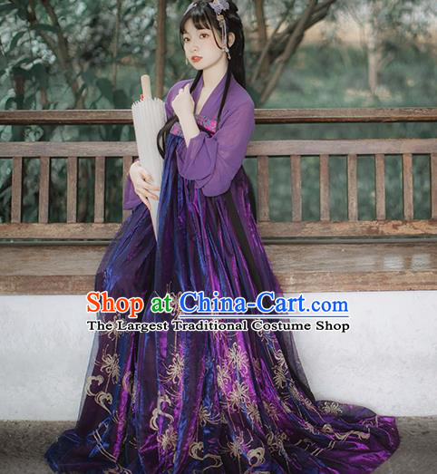 Chinese Tang Dynasty Noble Lady Costumes Traditional Ancient Princess Garment Hanfu Purple Blouse and Dress for Women
