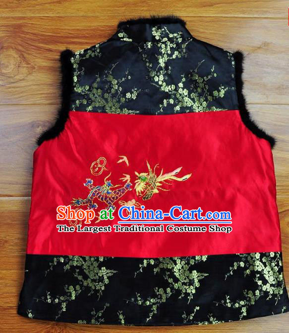 Traditional Chinese Embroidered Dragon Phoenix Vest Hand Su Embroidery Tang Suit Brocade Waistcoat for Women