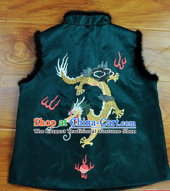 Traditional Chinese Embroidered Dragon Vest Hand Su Embroidery Tang Suit Green Silk Waistcoat for Women