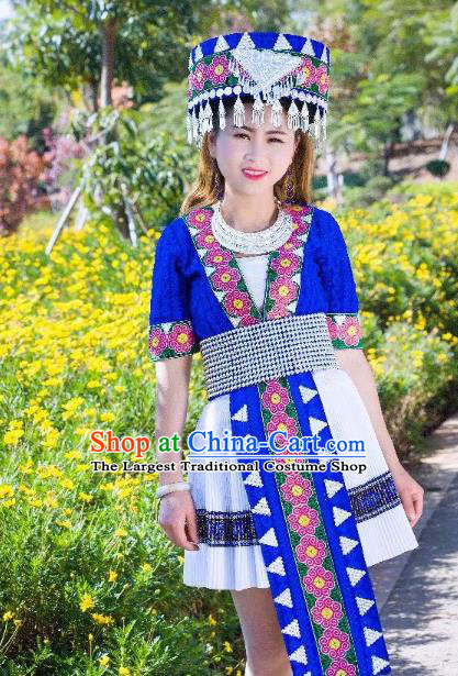 China Yunnan Miao Minority Clothing Ethnic Women Folk Dance Apparels and Hat