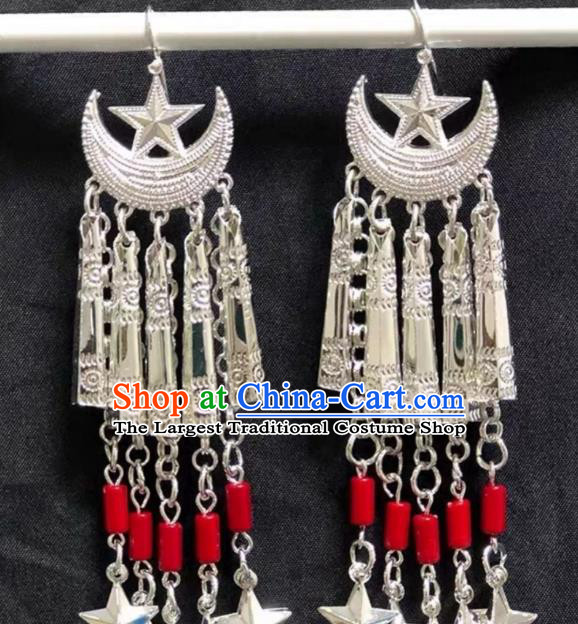 China Miao Nationality Ear Accessories Handmade Ethnic Minority Jewelry Folk Dance Moon Star Earrings