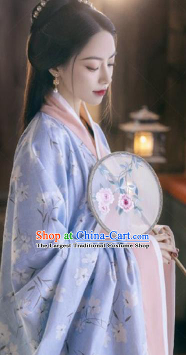 Chinese Qin Dynasty Palace Princess Costumes Ancient Court Lady Blue Curving Front Robe and Skirt Traditional Hanfu Dresses