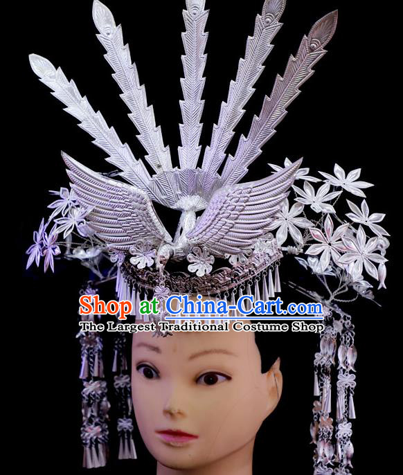 Chinese Miao Ethnic Phoenix Coronet Quality Miao Nationality Wedding Hair Crown Tassel Hairpins Bride Headdress Full Set