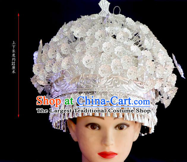 Chinese Miao Nationality Wedding Hat Guizhou Ethnic Women Hair Accessories Phoenix Coronet