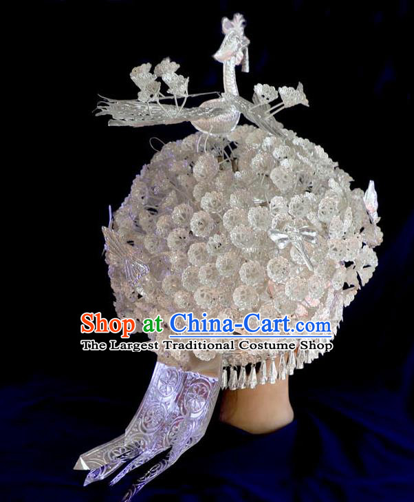 Chinese Miao Nationality Wedding Hat Guizhou Ethnic Women Hair Accessories Phoenix Coronet