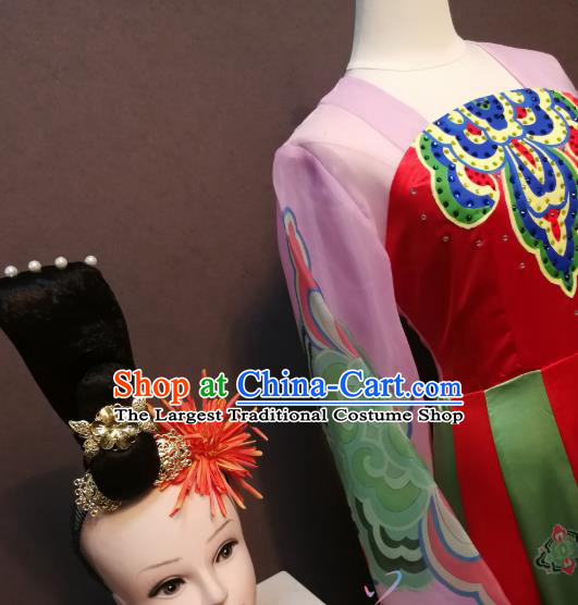 China Classical Dance Costumes Fan Dance Dress Spring Festival Gala Flying Dance Clothing and Headwear