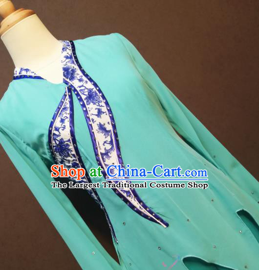 China Folk Dance Costumes Fan Dance Dress Spring Festival Gala Blue Blouse and Pants Outfits