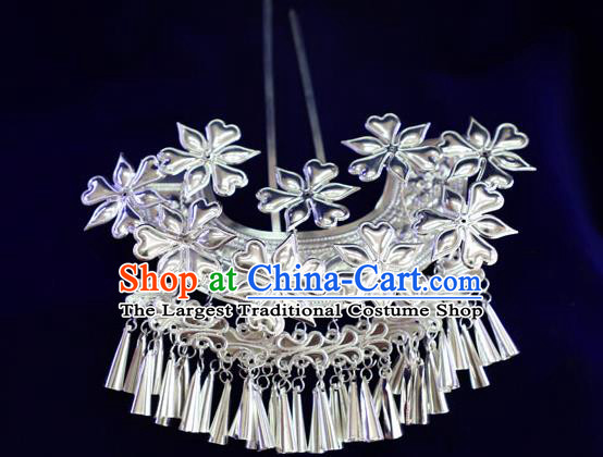 Chinese Miao Ethnic Argent Hair Comb Women Hair Accessories Guizhou Miao Nationality Tassel Flowers Hairpins