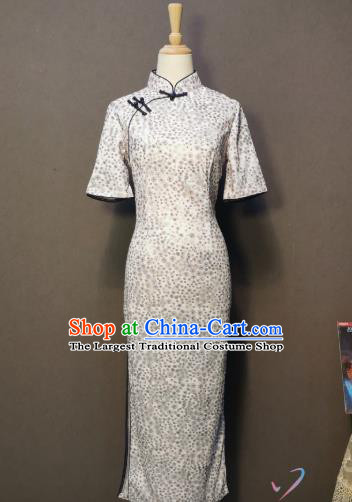Traditional Printing White Qipao Dress Republic of China Classical Dance Clothing Shanghai Lace Cheongsam