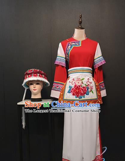 Custom China Bai Ethnic Women Clothing Traditional Minority Folk Dance Costumes Yunnan Dali Nationality Blouse with Pants and Hat