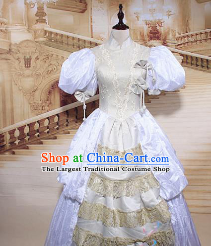 Europe Princess White Dress Traditional Western Court Costumes England Stage Performance Clothing