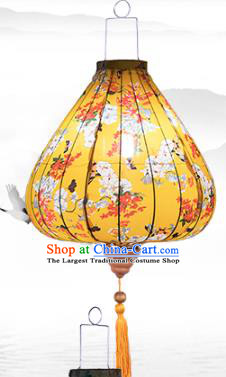 Handmade Chinese Printing Flowers Yellow Palace Lanterns Traditional New Year Lantern Classical Festival Cloth Lamp