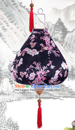 Handmade Chinese Printing Flowers Black Palace Lanterns Traditional New Year Lantern Classical Festival Cloth Lamp
