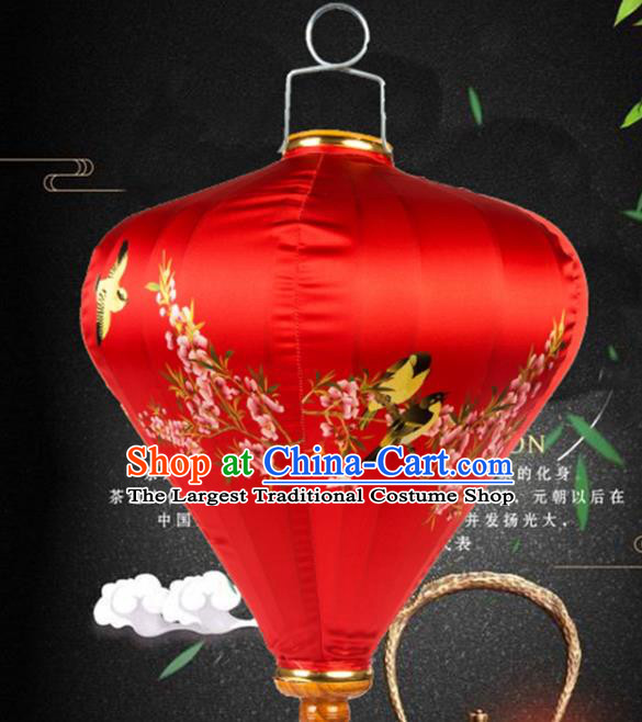Handmade Chinese Printing Plum Birds Palace Lanterns Traditional New Year Lantern Classical Festival Red Satin Lamp