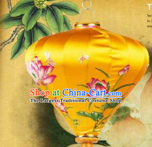 Handmade Chinese Printing Lotus Palace Lanterns Traditional New Year Lantern Classical Festival Golden Satin Lamp