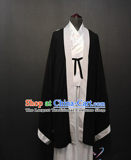 China Ancient Childe Clothing Drama Tang Dynasty Scholar Costume Black Cloak and Robe for Men