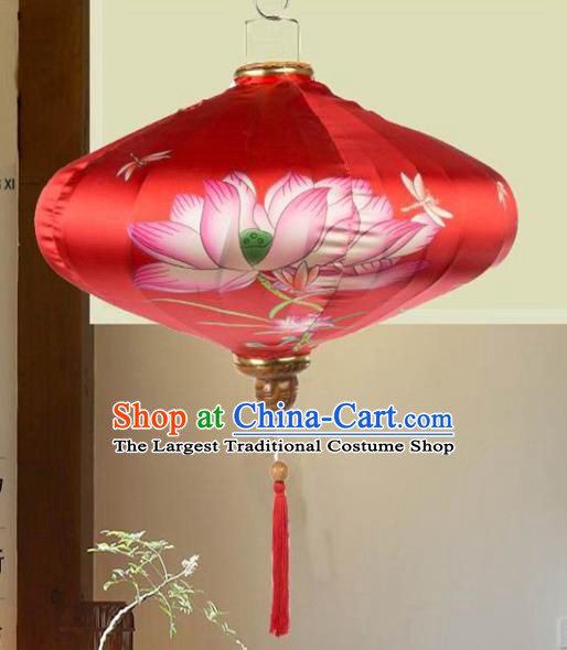 Handmade Chinese Printing Lotus Red Palace Lanterns Traditional New Year Lantern Classical Festival Silk Lamp