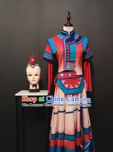 China Yi Ethnic Female Clothing Traditional Minority Women Costumes Custom Nationality Folk Dance Dress and Hair Accessories
