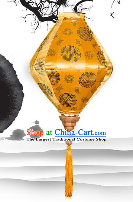 Handmade Chinese Circular Pattern Golden Silk Palace Lanterns Traditional New Year Decoration Lantern Classical Spring Festival Hanging Lamp