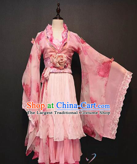 China Ancient Princess Pink Hanfu Dress Traditional Classical Dance Clothing Drama Tang Dynasty Palace Lady Costume