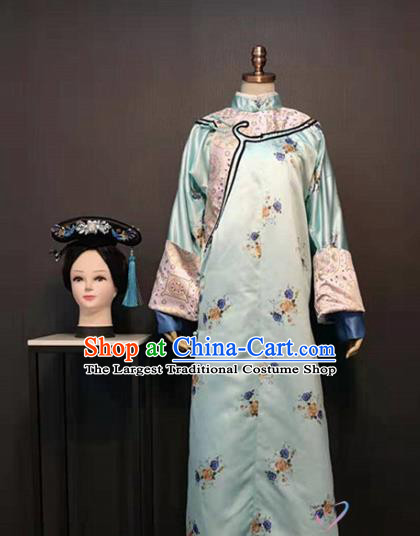 Traditional China Qing Dynasty Imperial Consort Costume Ancient Drama Story of Yanxi Palace Clothing Wei Yingluo Blue Dress and Headwear
