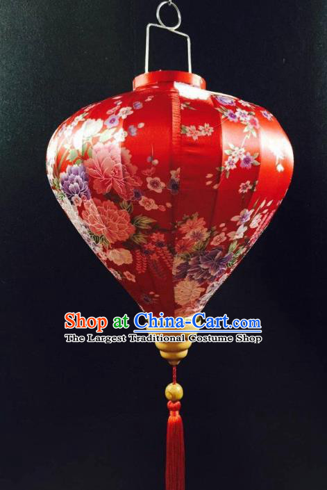 Handmade Chinese Classical Peony Pattern Red Silk Palace Lanterns Traditional New Year Decoration Lantern Spring Festival Lamp