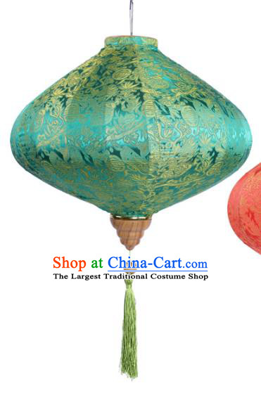Handmade Chinese Green Silk Palace Lanterns Traditional New Year Decoration Lantern Classical Festival Hanging Lamp