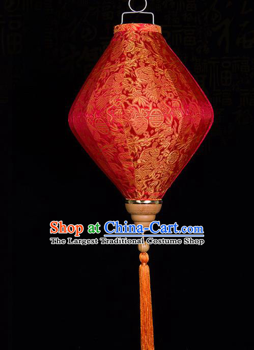 Handmade Chinese Bamboo Pattern Red Silk Palace Lanterns Traditional New Year Decoration Lantern Classical Spring Festival Hanging Lamp