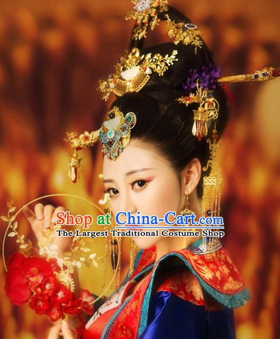 Chinese Ancient Costumes Traditional Tang Dynasty Imperial Consort Hanfu Dress Apparels and Headpieces