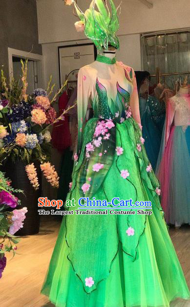 China Chorus Green Veil Dress Traditional Classical Dance Costume Spring Festival Gala Flower Dance Clothing