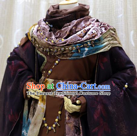 Professional Cosplay Swordsman Feng Xiaoyao Costumes Custom China Ancient Monarch Brown Clothing
