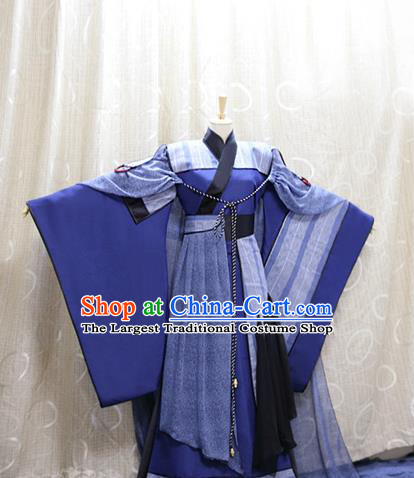 Traditional Cosplay Swordsman Jian Wuji Costumes Custom China Ancient Chivalrous Knight Blue Clothing