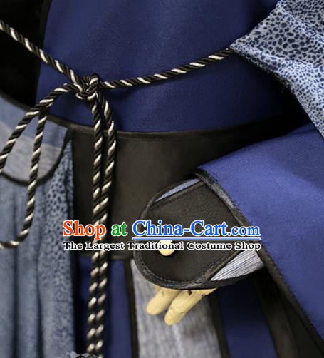 Traditional Cosplay Swordsman Jian Wuji Costumes Custom China Ancient Chivalrous Knight Blue Clothing