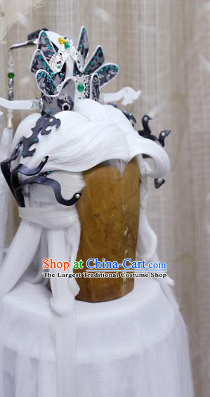 Cosplay Royal Highness White Wig Sheath Handmade China Ancient Chivalrous Lord Wigs and Headpieces