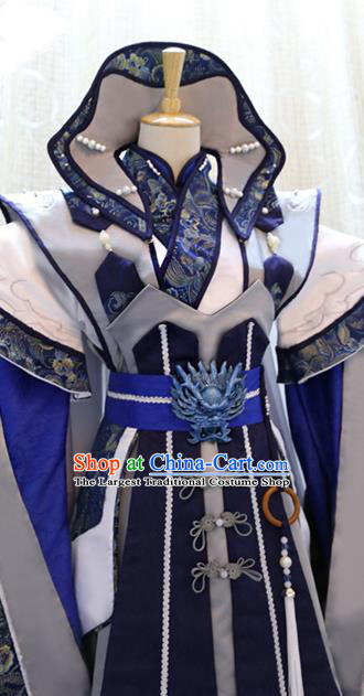 Cosplay Royal King Commander Costumes Custom China Ancient Swordsman Beiming Huangyuan Blue Clothing