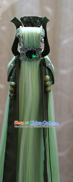 Cosplay BJD Swordsman Light Green Wig Sheath Handmade China Ancient Warrior Mo Cangli Wigs Style and Headwear