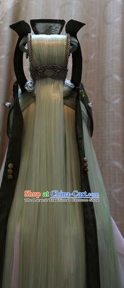 Cosplay Chivalrous Knight Mo Cangli Wig Sheath Handmade China Ancient Swordsman Light Green Wigs Style and Headpiece