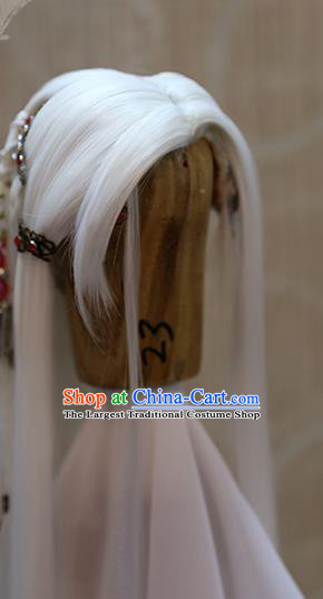 Cosplay BJD Monk White Wig Sheath Handmade China Ancient Swordsman Wigs Style and Headwear