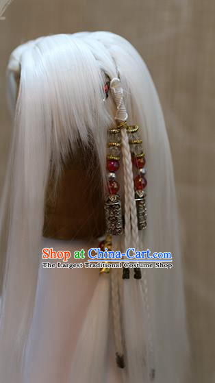Cosplay BJD Monk White Wig Sheath Handmade China Ancient Swordsman Wigs Style and Headwear