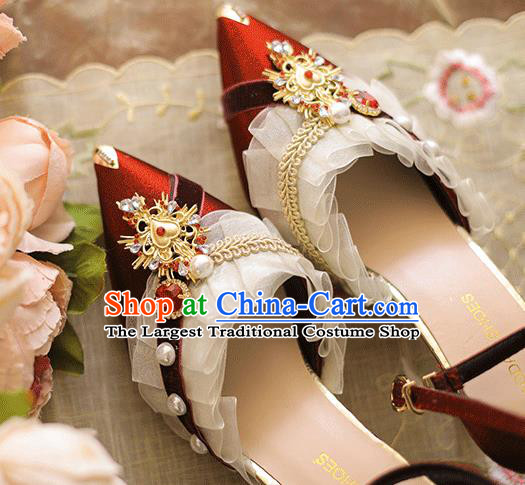 Halloween Cosplay Wine Red High Heels Shoes Custom Bride Wedding Shoes