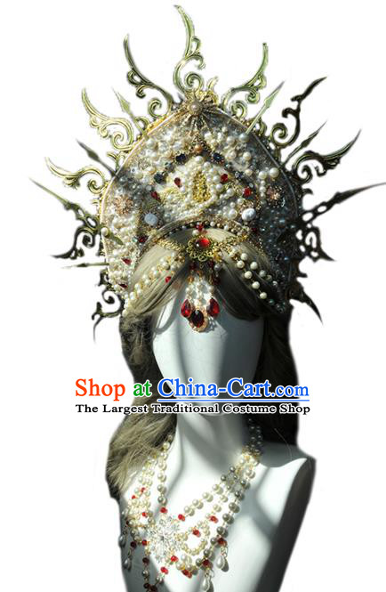 Handmade Baroque Hair Accessories Halloween Cosplay Deluxe Queen Royal Crown Headwear