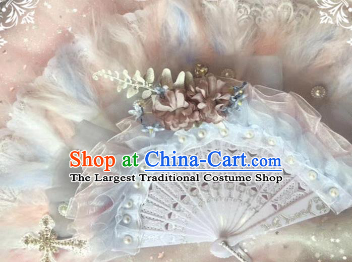 Handmade Victorian Age Folding Fans Classical Court Lady Feather Fan