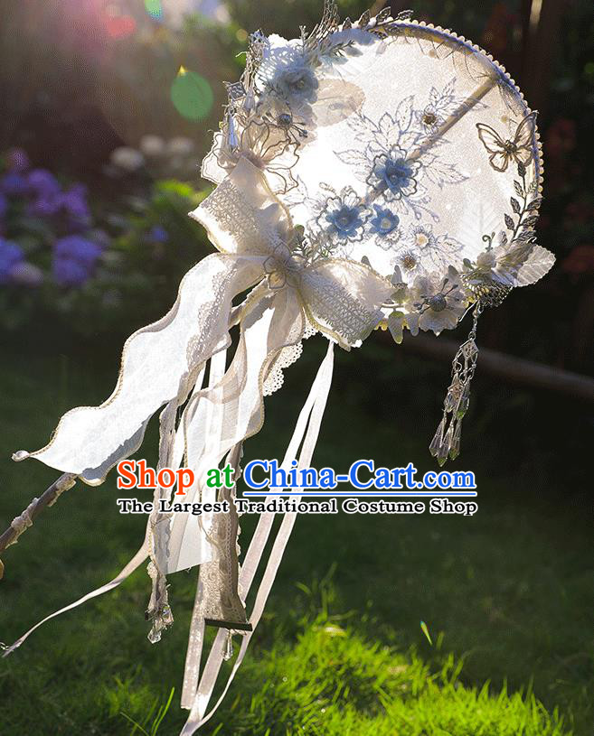 Handmade China Hanfu Palace Fans Classical Silk Fan Ribbon Round Fans