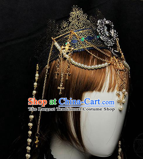Handmade Gothic Bride Hair Accessories Headwear Halloween Cosplay Princess Deluxe Black Royal Crown