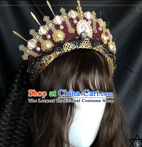 Halloween Cosplay Princess Retro Royal Crown Handmade Hair Accessories Stage Show Baroque Headwear