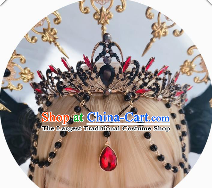 Halloween Cosplay Lolita Black Feather Royal Crown Stage Show Gothic Headwear Handmade Hair Accessories