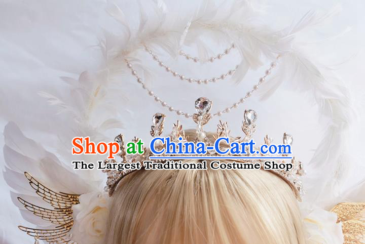 Handmade Cosplay Hair Accessories White Feather Aureole and Angel Royal Crown Halloween Stage Show Headwear